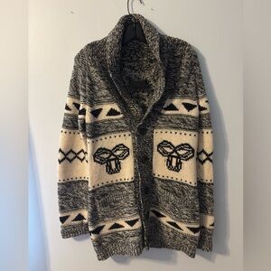 527S TNA Black and Cream lambs wool Cardigan Sweater